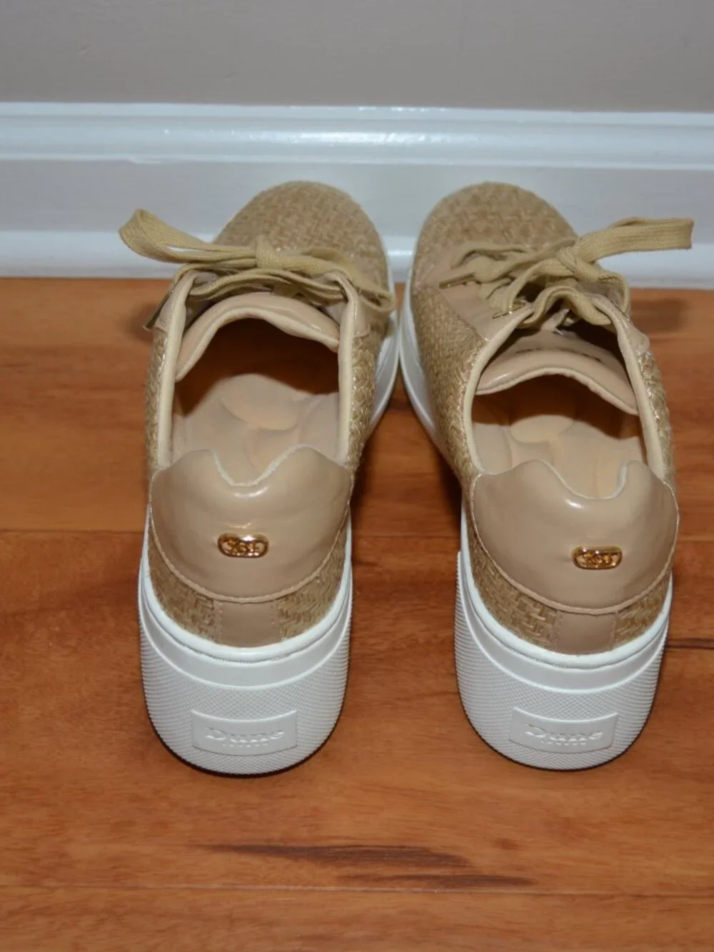 Dune London Episode Natural Beige Raffia Faux Leather Comfort sneakers, 38 (8)